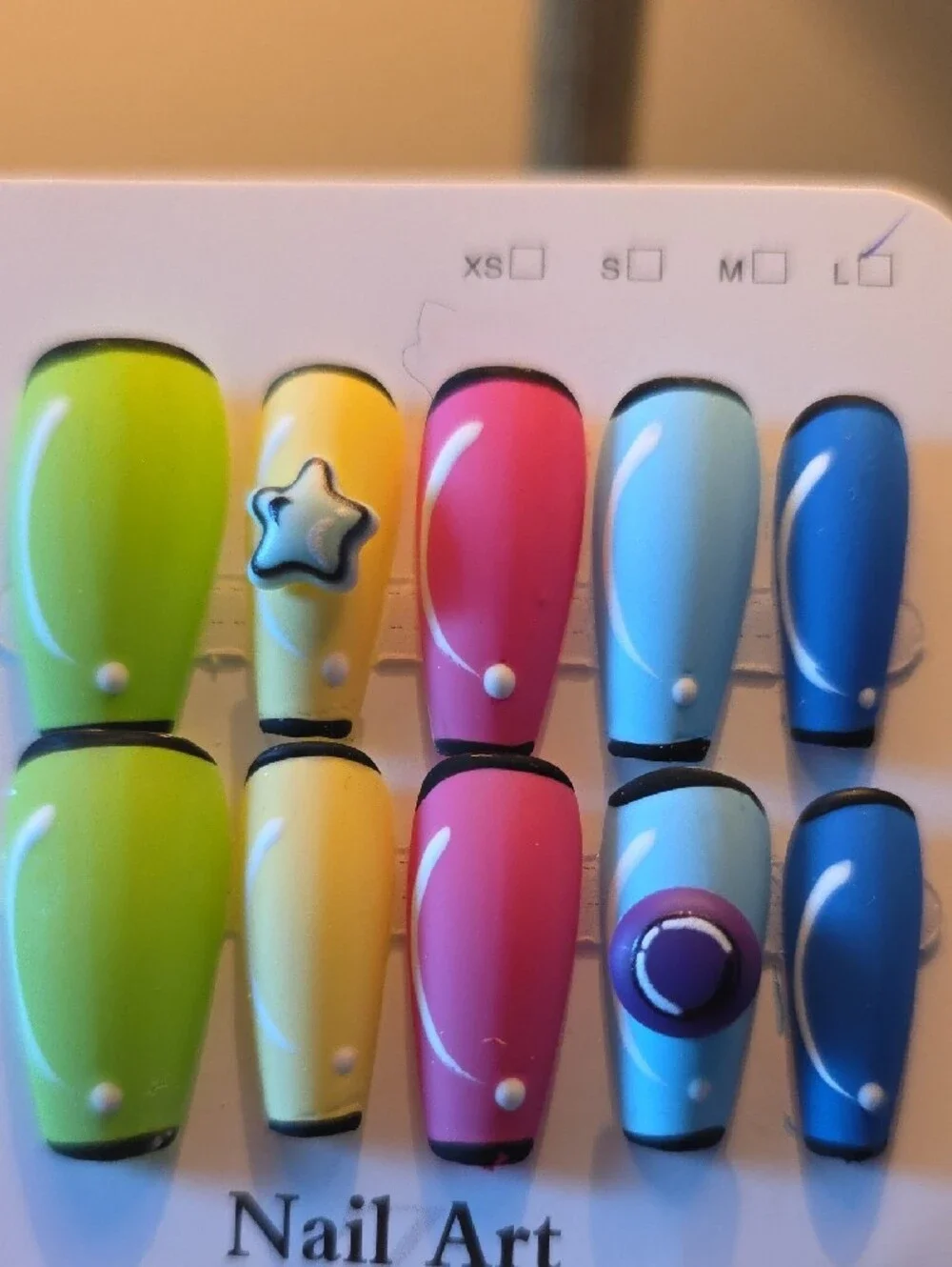Nail Art Press-On Set - Bright Multi-Color Size Large